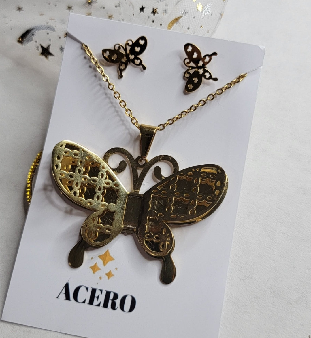Set Cadena, aritos mariposa