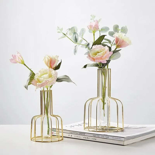 Set metal con vidrio floreros
