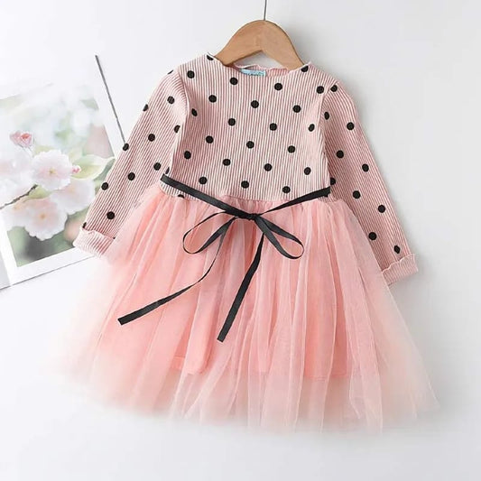 Vestido rosado con puntos negros Talla 4-5